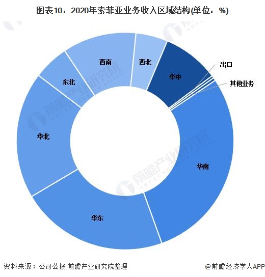 图表10：2020年索菲亚业务收入区域结构(单位：%)